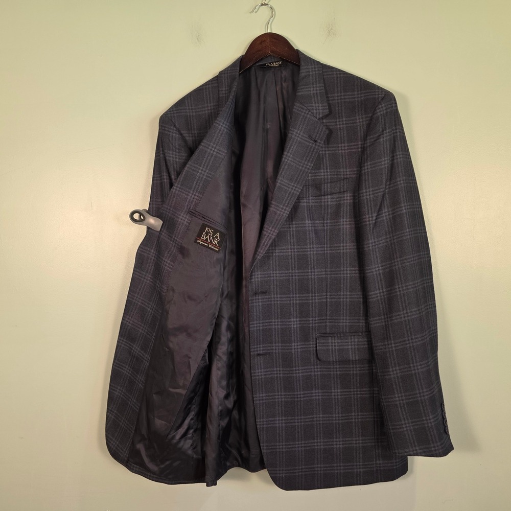Jos. A. Bank Signature Collection Silk Wool Plaid Sport Coat Navy 44XL